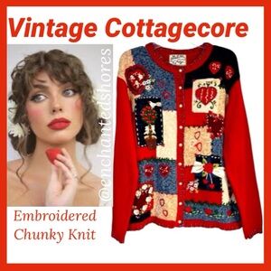Vintage Sweetheart Sweater Knit Floral Heart Valentine Heirloom Cottage Core Y2K